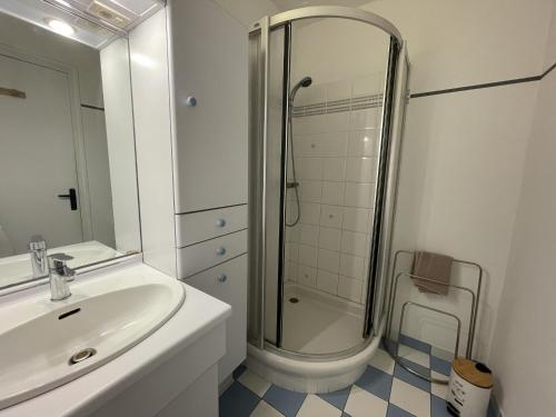 une salle de bain blanche avec une douche et un lavabo dans l'établissement L'Olympe - Balcon - Centre - 4p - Rêve au Mans, au Mans
