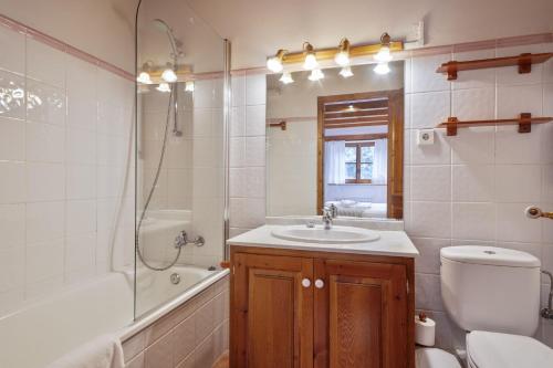 W łazience znajduje się umywalka, toaleta i prysznic. w obiekcie Luderna - Apartamento con jardín Pleta de Arties Montardo w mieście Arties