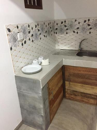 kuchnia ze zlewem i toaleta na ladzie w obiekcie Tropical Villa w mieście Galle