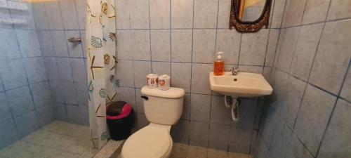 a bathroom with a toilet and a sink at Hospedaje y Restaurante la cocina de Mami in Moyogalpa