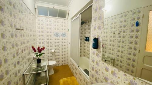 a bathroom with a toilet and a sink at Alojamento CANTO NA RELVA in Ponta Delgada