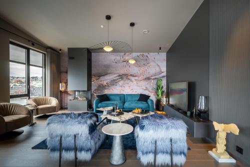 Ruang duduk di Vindlys Luxury Penthouse Apartment