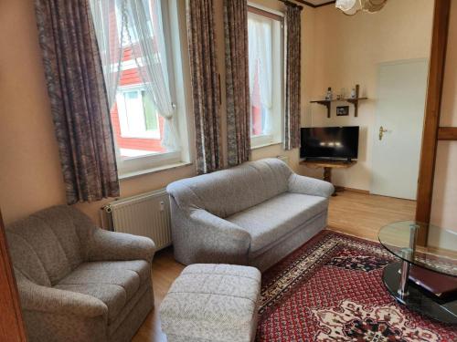 - un salon avec un canapé, une chaise et une télévision dans l'établissement Apartment 31, im Zentrum Braunlage, à Braunlage