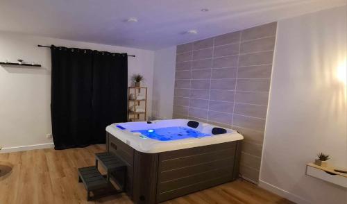 a bathroom with a blue tub in a room at Aqua Rêve in Digne-les-Bains