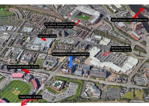 a map of the site of the proposed ballpark at Chic Luxury Apartment near Old Trafford Stadiums Manchester in Manchester