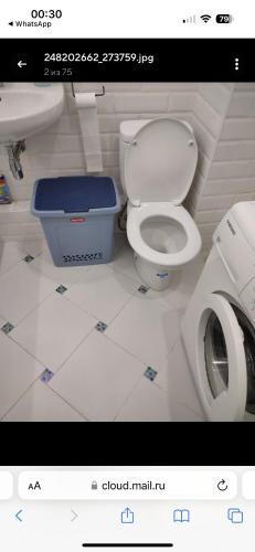 uma casa de banho com um WC e uma lata de lixo em VIP apart 370 em Tbilisi