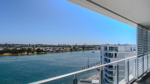 a view of a river from the balcony of a building at Bridgepoint 1105 in Mandurah