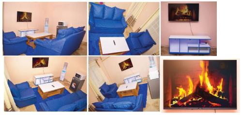 a collage of pictures of a living room with a fire at Furnished one bedroom bnb in thika town, jomoko in Thika
