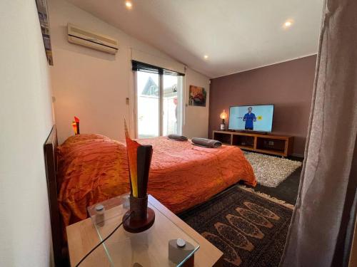 Una cama o camas en una habitación de Charmant Studio avec jardin
