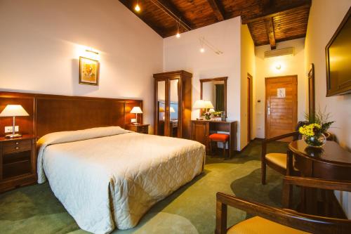 a hotel room with a bed and a desk at Golf Hotel Pianu in Pianu de Jos