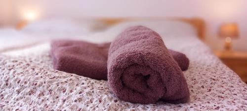 a towel is laying on top of a bed at Apartmány pod Kněhyní - BESKYDY in Horní Bečva