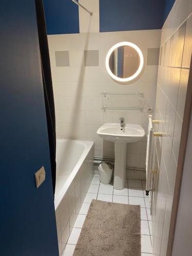 bagno con lavandino, vasca e lavandino di TOURS quartier halles 70m2 a Tours