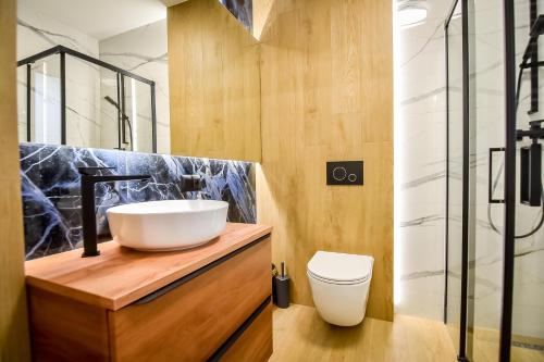 a bathroom with a sink and a toilet at Magiczny Domek in Białka Tatrzanska