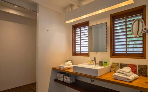 uma casa de banho com um lavatório e um espelho em Saint Barth Villa 10 em Marigot