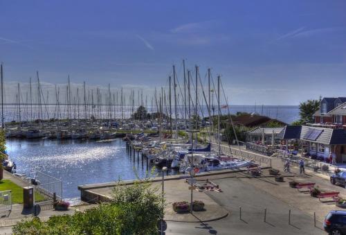 Un puerto deportivo con muchos barcos en el agua en HafenResidenz Fehmarn, en Lemkenhafen auf Fehmarn