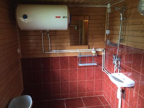 a bathroom with a toilet and a sink at Paju Holiday Home in Otepää