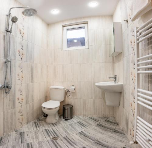 a bathroom with a toilet and a sink at Къща за гости Оскови in Velingrad