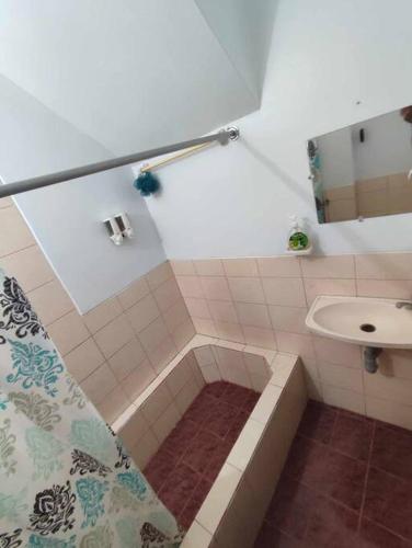 La salle de bains est pourvue d'une douche et d'un lavabo. dans l'établissement Alquiler de departamento independiente en Bahía de Caraquez, à Bahía de Caráquez