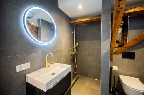 a bathroom with a sink and a mirror at Spectacular 70m2 Penthouse with Terrace in Eindhoven