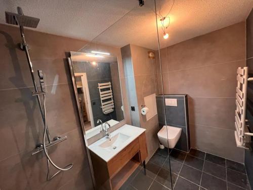 a bathroom with a sink and a toilet and a shower at Appartement Valloire, 2 pièces, 4 personnes - FR-1-263-189 in Valloire