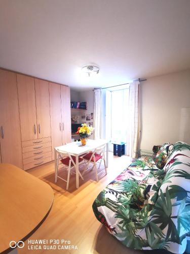 un salon avec un canapé et une table dans l'établissement Chez Maïté, à Vals-les-Bains