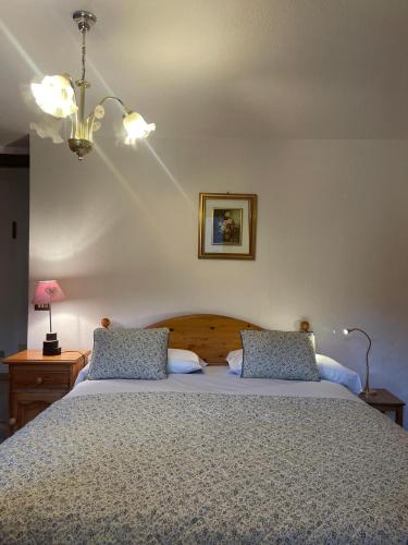 a bedroom with a bed and a chandelier at Il Nido di Letizia in Châtillon