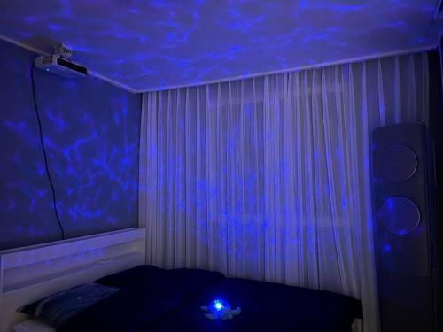 a room with a bed with a blue light on it at Blue Fever - Foreigner only in Seoul