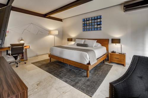 a bedroom with a bed and a desk and a television at MX Grand Suites in Mexico City