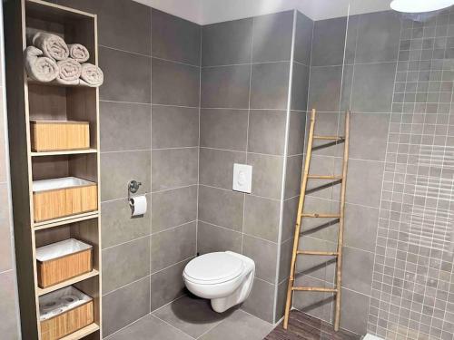 ein Badezimmer mit einem WC und einer Leiter in der Unterkunft Un havre de paix entre mer et montagne à Sant'Ambroggio in Lumio
