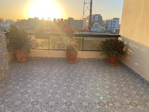 - un balcon avec des plantes en pot dans un bâtiment dans l'établissement Residence Adja Binta Kane Sour, à Dakar