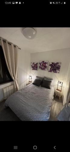 sypialnia z dużym łóżkiem z 2 lampami w obiekcie T2 proche gare avec wifi 1er étage w mieście Chartres