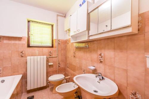 a bathroom with a sink and a toilet and a sink at Sonniges Ferienhaus inmitten grüner Natur in Grandići