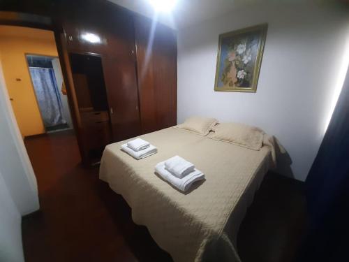 1 dormitorio con 1 cama con 2 toallas en Departamento Ciudad Mendoza en Mendoza