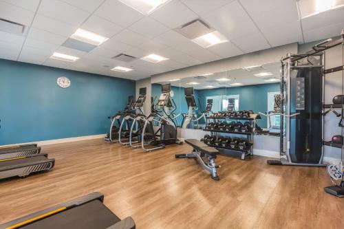a gym with treadmills and ellipticals in a room at Holiday Inn Express & Suites - Welland in Welland