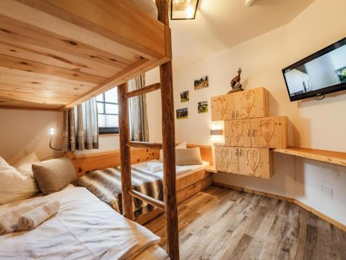 Pokój z 2 łóżkami piętrowymi i telewizorem z płaskim ekranem w obiekcie Green Garden Lodge B1 w mieście Piesendorf