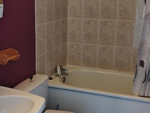 Les AdretsにあるStudio centre station, vue vallée, animaux admis - FR-1-771-2の浴槽、トイレ、洗面台を備えたバスルーム