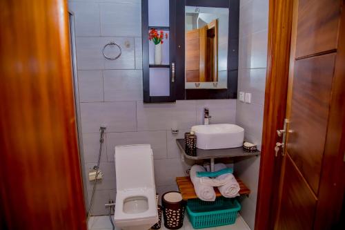Baño pequeño con lavabo y aseo en The View Apartments Kigali, en Kigali