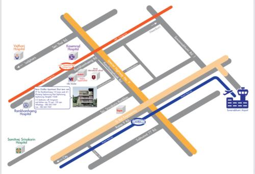een kaart van de voorgestelde locatie van het nieuwe gebouw bij Bann Chidtha family suite full kitchen near Suvarnabhumi Airport in Bangkok