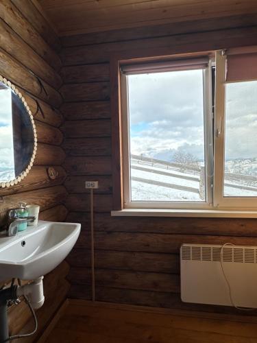 baño con lavabo y ventana en Cottage Marko, en Lazeshchyna