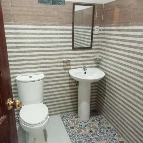a bathroom with a toilet and a sink at JANHOUR PLACE in San Vicente