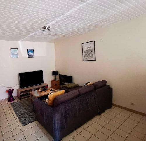 ein Wohnzimmer mit einem Sofa und einem TV in der Unterkunft Jolie T3 / Emplacement Ideal in Le Pouzin