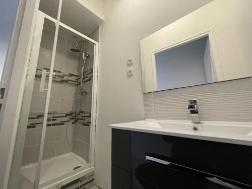 a bathroom with a sink and a shower at The Central's Pearl - Centre - 6p - Rêve au Mans in Le Mans