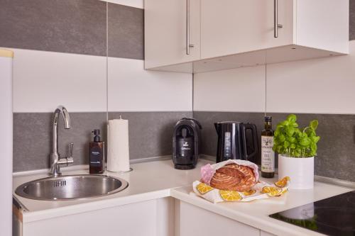 a kitchen counter with a sink and a turkey on it at Michele die Studentenecke in Kaiserslautern
