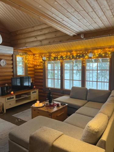 a living room with a couch and a tv at Holiday Home Amero purnu 3 in Kolinkylä