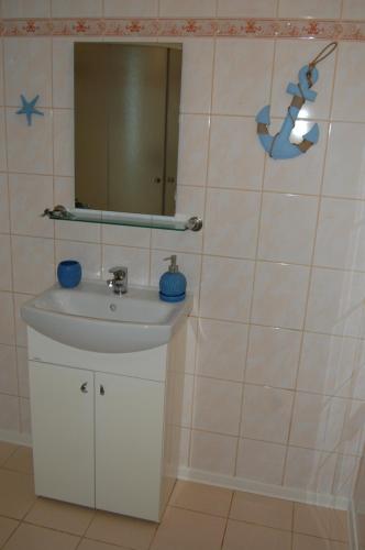 uma casa de banho com um lavatório e um espelho em Ubytování U Vítů 