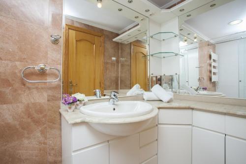 La salle de bains est pourvue d'un lavabo et d'un miroir. dans l'établissement Apartments Serrería II, à Valence