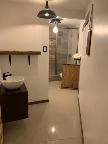 y baño con lavabo y ducha. en Loft la herradura, en Coquimbo