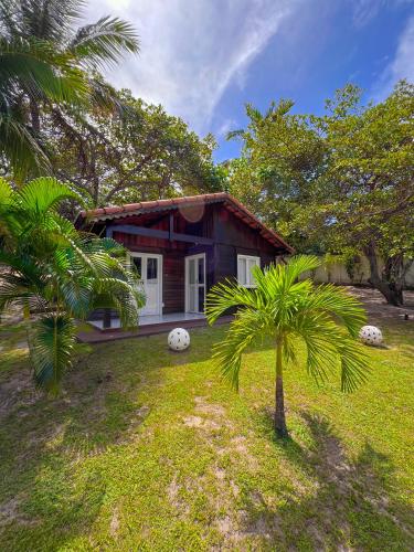 a small house with a palm tree in front of it at Verde Mar Pipa Beach in Pipa