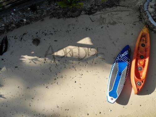a boat and a kayak sitting on the sand at Aoredise in Luganville