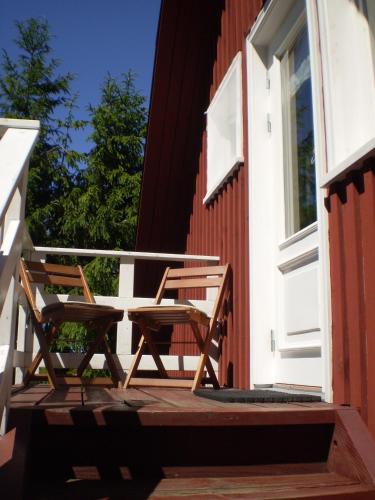 two chairs sitting on the porch of a house at Jurna Recreation Farm in Upa